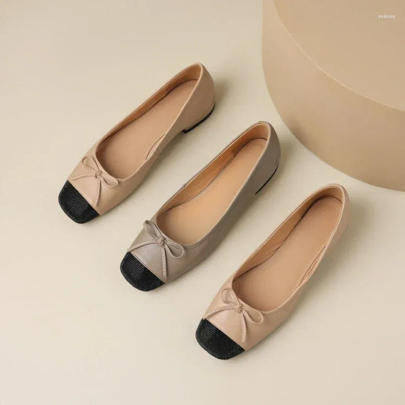 Casual Shoes Japanese And Korean Spring/Summer 2024 Bow Genuine Leather Work Walking Flat Bottomed Women's Ballet Dance