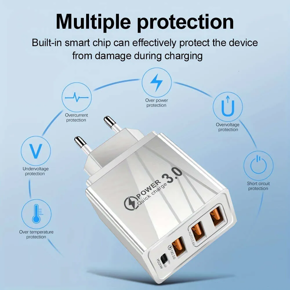 3 USB + PD Multi-Port Mobile Fast Charging Head Australian and British Standard 3U + 1C Charger