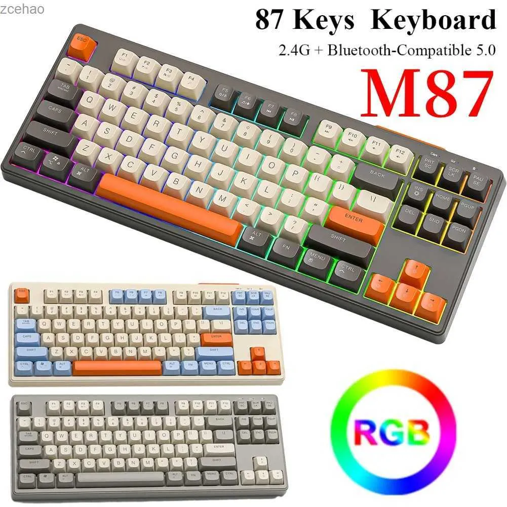 Klawiatury M87 Mechaniczna klawiatura gorąca zamykana klawiatura kompatybilna z Bluetooth 2.4G Bezprzewodowa klawiatura RGB Efekt Gamer Keyboardl2404