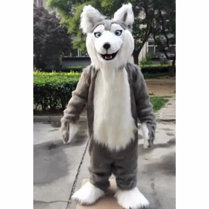 2024 Yeni Sıcak Satış Gri Husky Maskot Kostüm Doğum Günü Partisi Anime Tema Fantezi Elbise Kostüm Cadılar Bayramı Karakter Kıyafetleri Takım