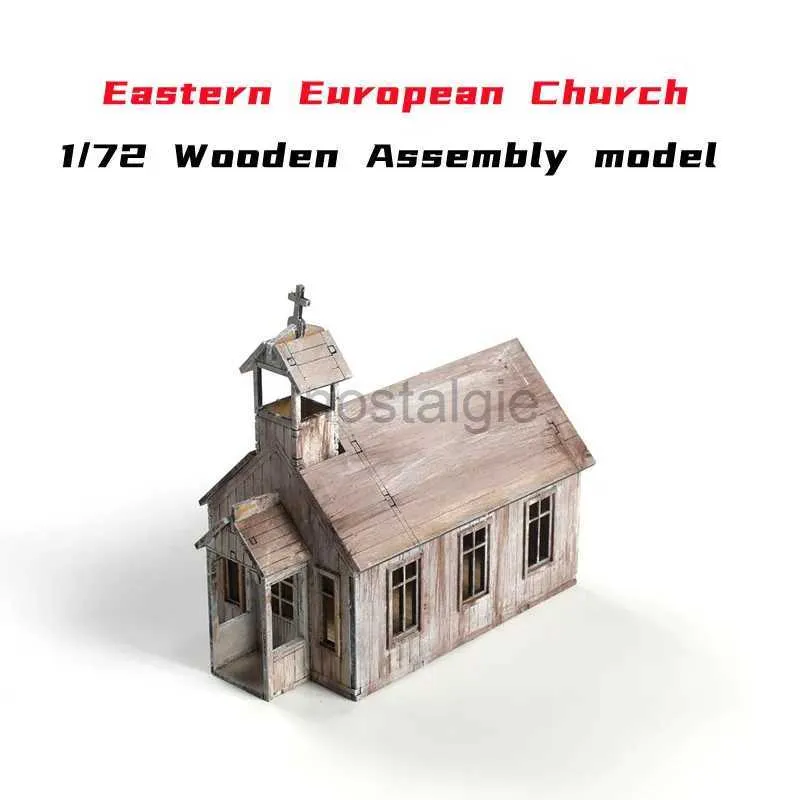 Cozinhas tocam comida 1/72 Igreja da Europa Oriental Miniature Landscape Architecture Modelo de montagem de madeira DIY Toy Handmade 2443