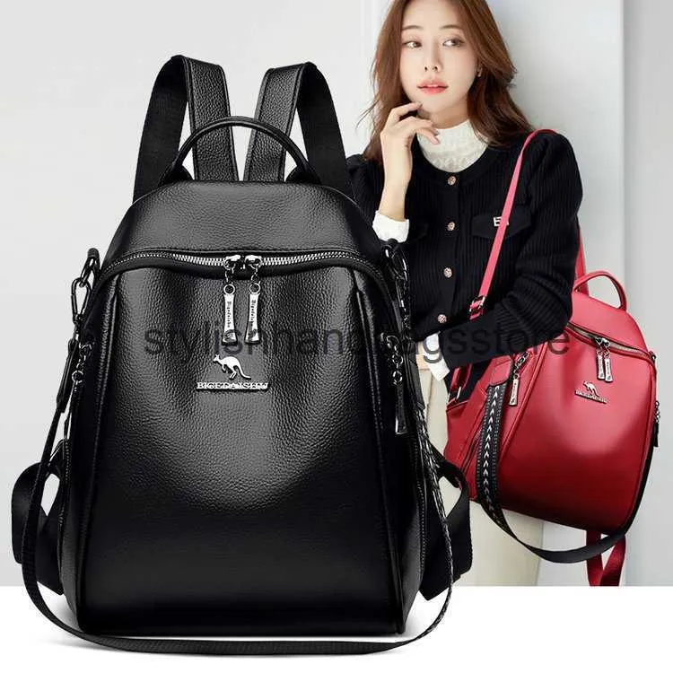 Backpack Style Novo moda versátil de grande capacidade feminino com bolsa textura de cor sólida comutando portátil durável e prático H240403