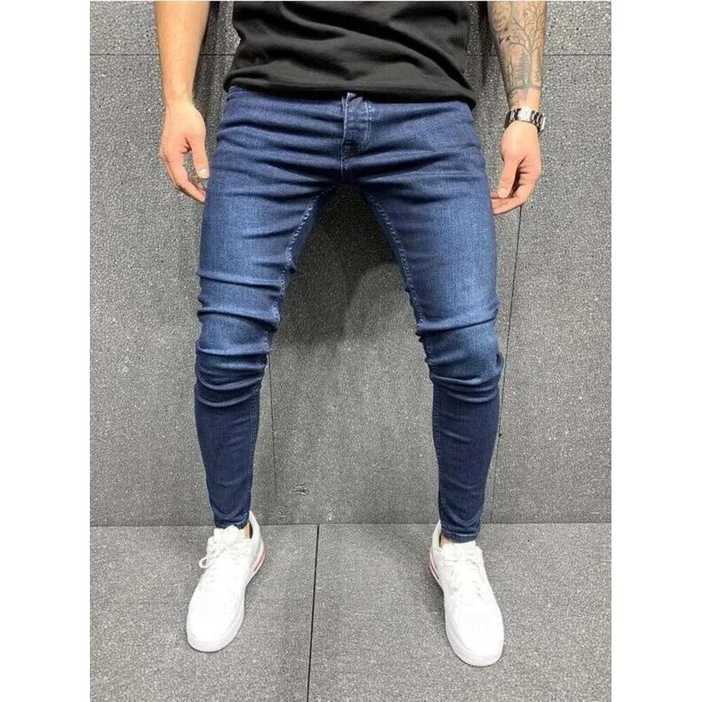 Cross Border European and American Emblem Embroidered Men's Jeans with Knee Tears Zipper Small Feet Pants Foreign Trade Large Size Denim Pants Purple Jeans 552