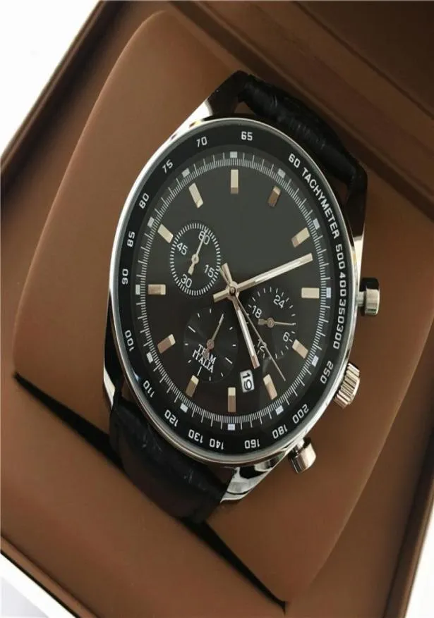 Big Dial 42mm Luxury Man Black Leather Watch Alla underdialer Arbeta rostfritt stål Toppkvalitetsklocka Fashion Quartz Clock Drop Shippin5190433