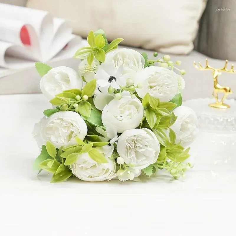 装飾的な花シルクスプリングデイジーペーニー人工結婚式花嫁ブーケシミュレーションフラワーホリデーデコレーションシャンパンピンクピオニー