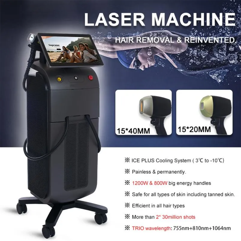 Máquina a laser 808nm Diodo Laser Instrumento 3 Comprimento de onda 755nm 1064nm Trio Lazer Remoção de cabelos Alexandrite Hair