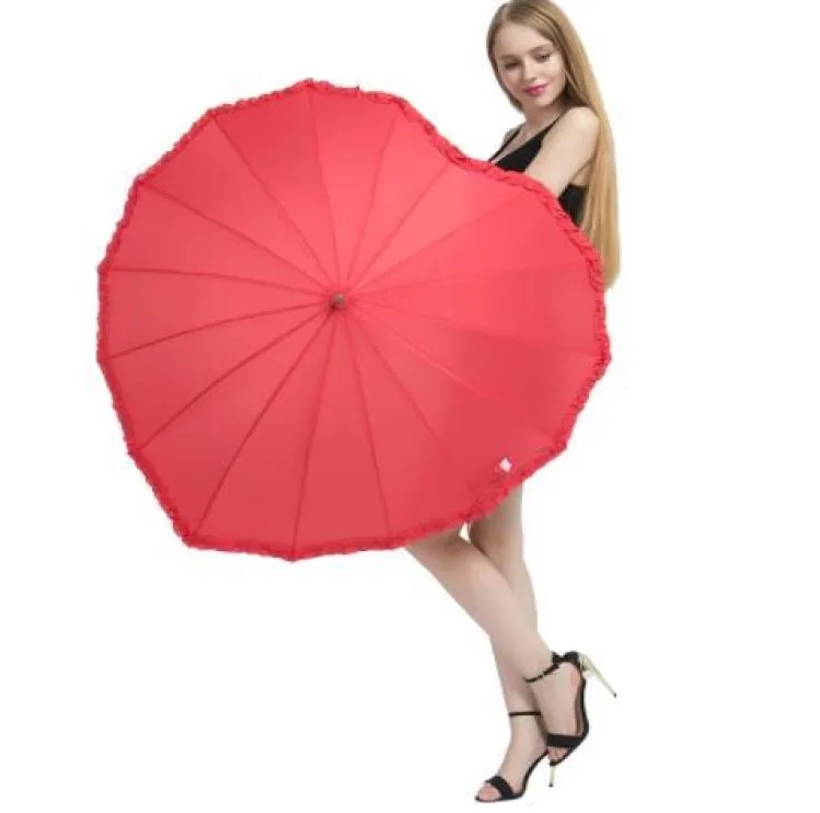 Roter herzförmiger Regenschirm, romantischer Sonnenschirm, langstieliger Regenschirm für Hochzeit, Po-Requisiten, Regenschirm, Valentinstagsgeschenk, KKA65009278294