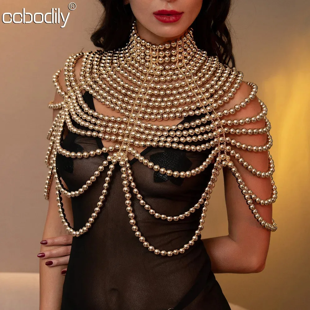 Sexy Womens Pearl Gody Chain Bra Dimensione regolabile Scialle Collane Collar Spalla Fashion Tops Gioielli 240320