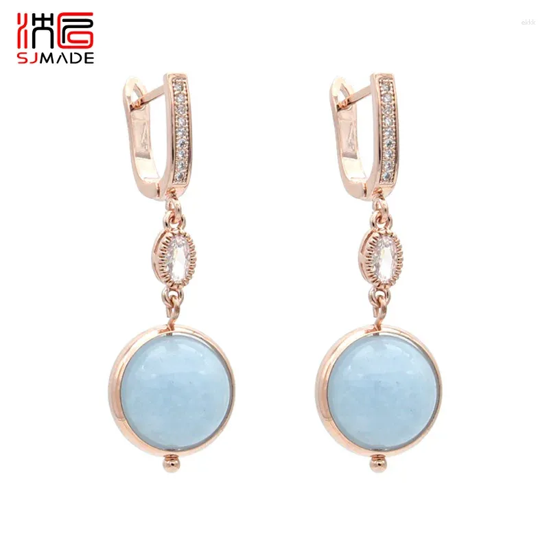 Boucles d'oreilles en peluche Shenjiang Shell de pierre de cristal rond naturel pour femmes Girl Wedding 585 Rose Gold Color Party Bijoux