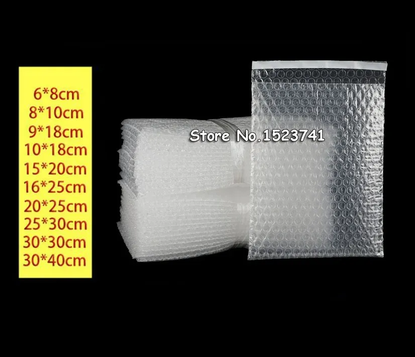 Handskar 100st självförsegling Klar bubbelpåsar Multistorlekar Plastförpackning Kuvert Poly Roll Pouches