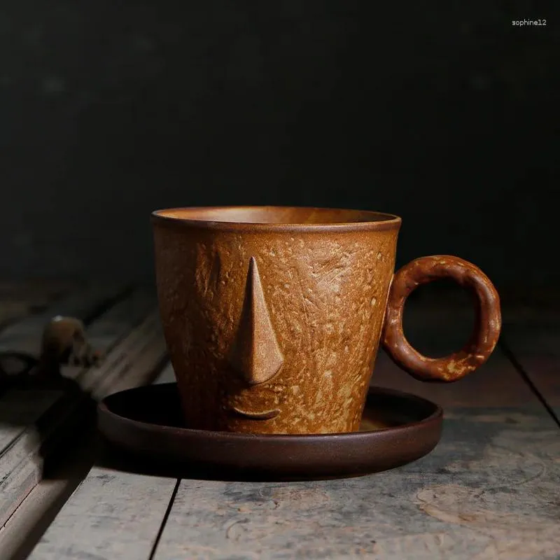 Tazze letterarie e creative fatte a mano ad grande capacità di latte tazza di piattino set per la colazione ceramica grosso orecchio di ceramica cof