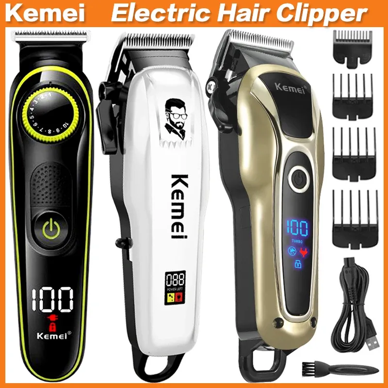 Trimmer Kemei Hair Clipper Electric Hair Trimmer Hine For Men Cordless Professional Barber Trimmer USB Fast Charging LCD Beauty Kit