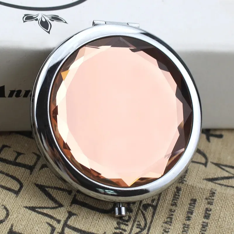 Miroir de maquillage en cristal de luxe Portable Miroirs compacts pliés ronds Miroir de poche argentée dorée compensant les cadeaux personnalisés pour le miroir portable rond