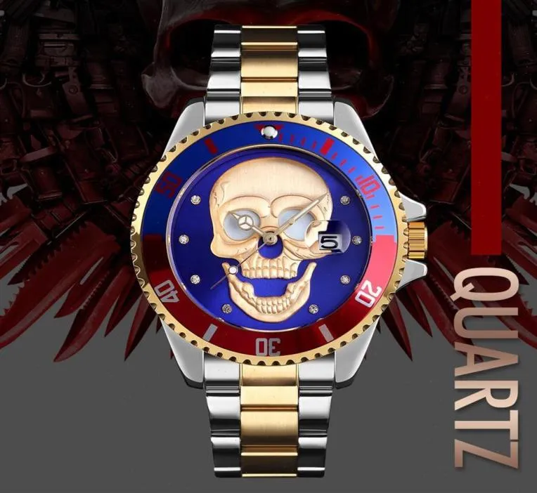 Skmei Mens Skull Quartz Watch Men Skeleton Creative Watchステンレス鋼の男性時計防水wリストウォッチRelogio masculino29734126041