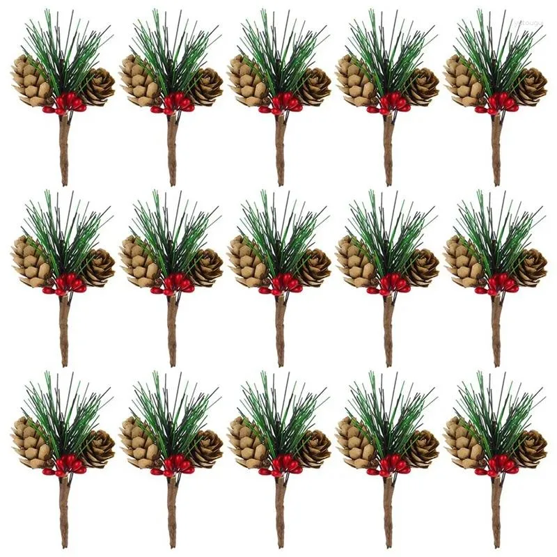 Dekorativa blommor JFBL 30 PCS Artificial Pine Cone Picks and Red Berry Mini Tree For Christmas Party Flower Wreaths Decoration