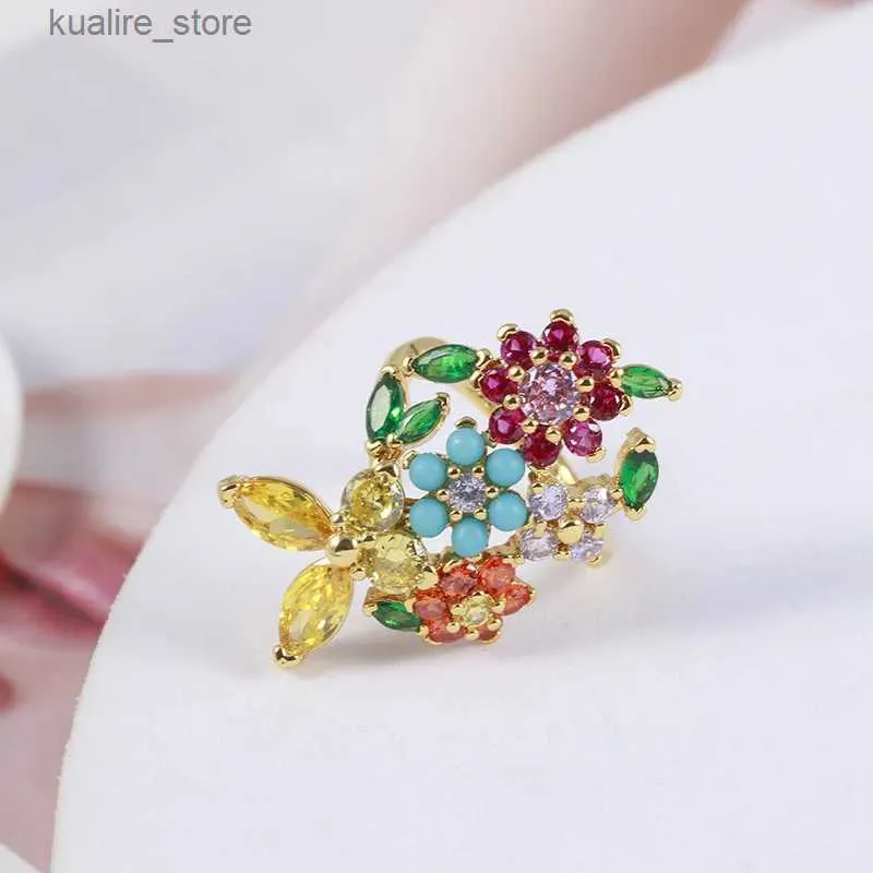Cluster Rings Europe And The United States Jewelry Wholesale Dazzle Color Zirconia Butterfly Flowers Mori Sweet Ageing Ring 2024 Trend Of New L240402