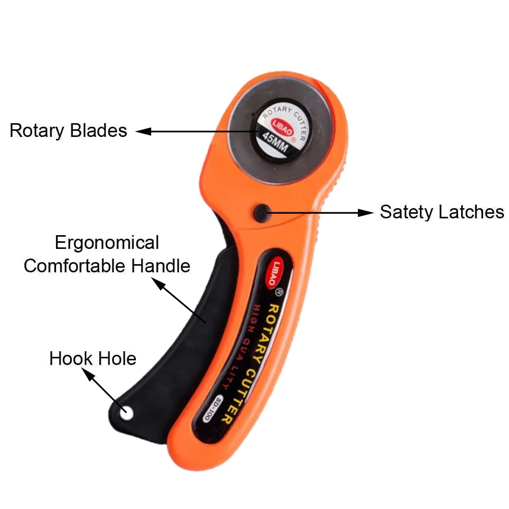 45mm Rotary Cutter Leather Tyg Cutting Leathercraft Tool Handle Rolling Cutter med säkerhetslås för quiltning av sömnadshantverk