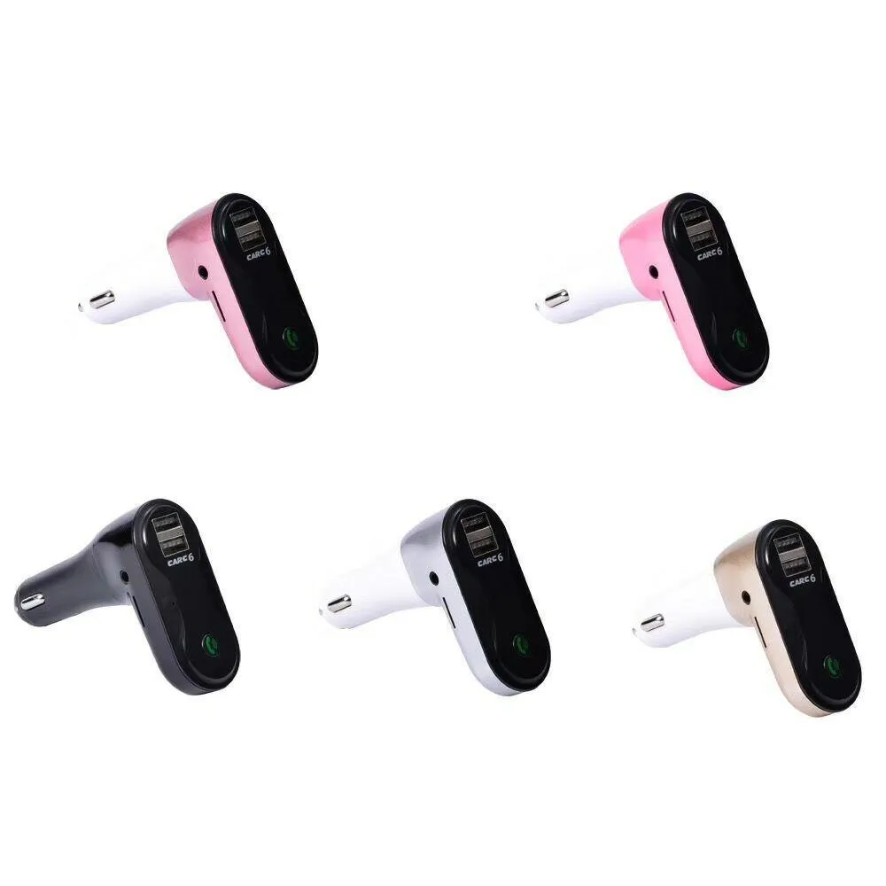 Bluetooth Car Kit Hands C6 FM Sändare Modator Charger Aux Music Mini Mp3 Player SD USB LCD 30PCS/Lot Drop Delivery Automobiles Mot OTRVM