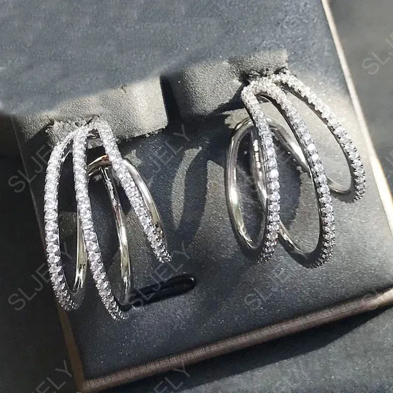 Серьги Sljely Fashion S925 Серебряные серебряные серебристые серебряные серьги Тройные обручи