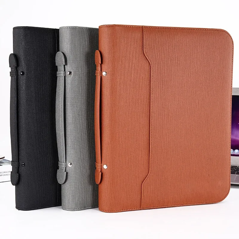 Folder A4 Padfolio File Cabinet Folder Luxury Binder Fichario Document Organizer Holder Ring Manager Briefcase Zipper Business Supplies