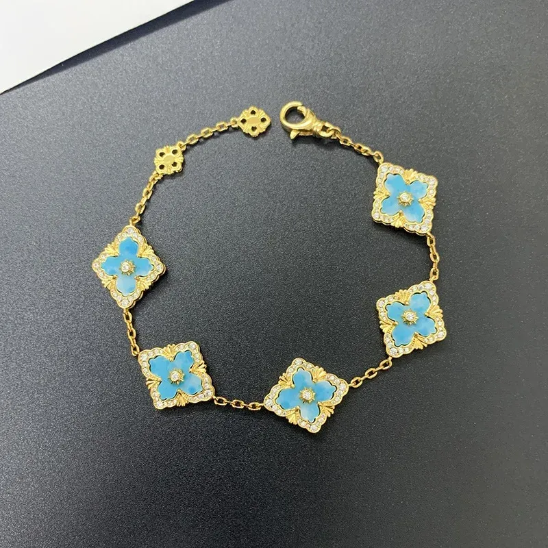 Bracelets 5 fleurs avec zicorn trèfle Design multi-couleurs émail coquille de mer chaîne de la chaîne