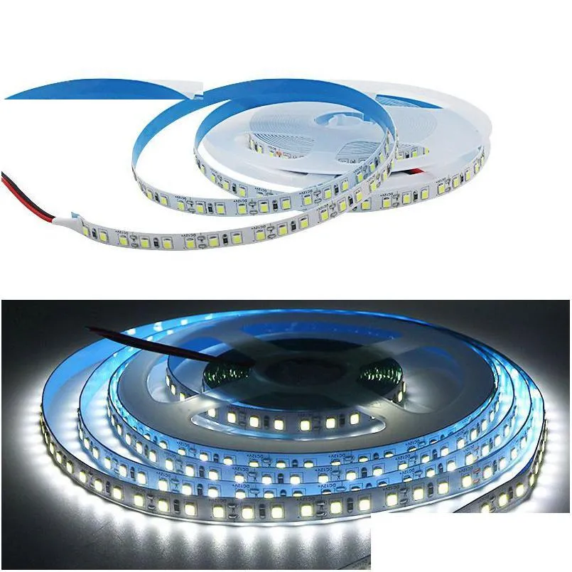 LEDストリップハイブライト2835 60LED/M 120LED/M 240LED/MフレキシブルテープライトリボンIP20非防水5M 12VホワイトウォームホームデコレーションST DH0VJ