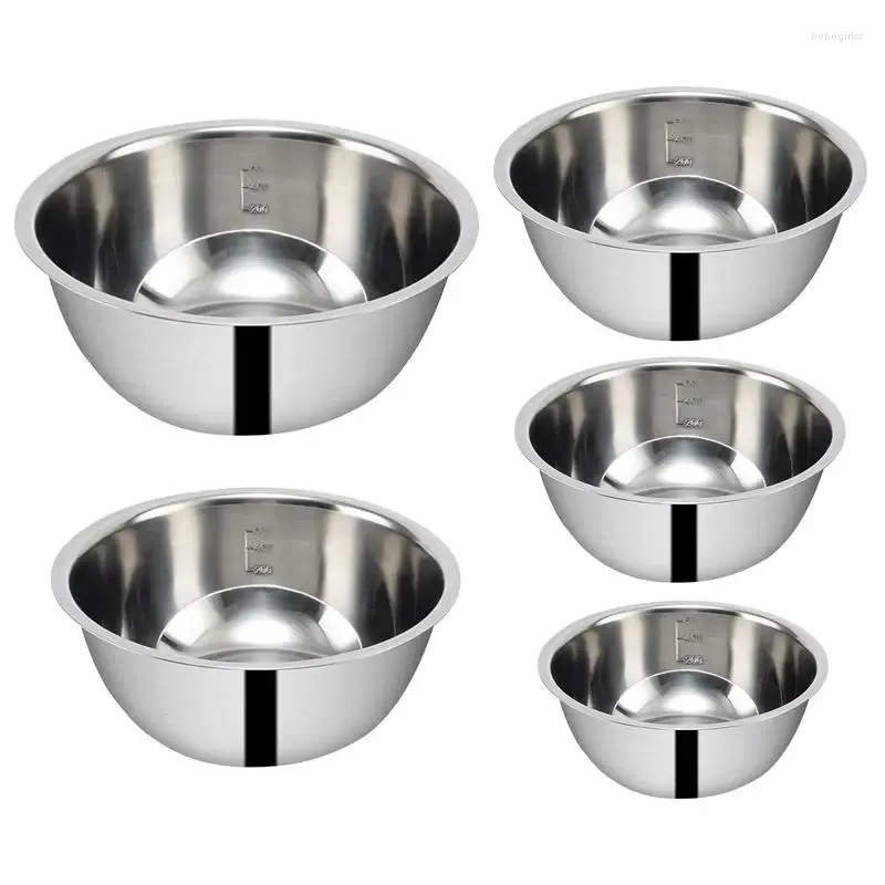 Tazones de acero inoxidable Juego de anidación de 5 piezas de ensalada a escala Metal de servicio pesado Cocina para hornear gadget de cocina