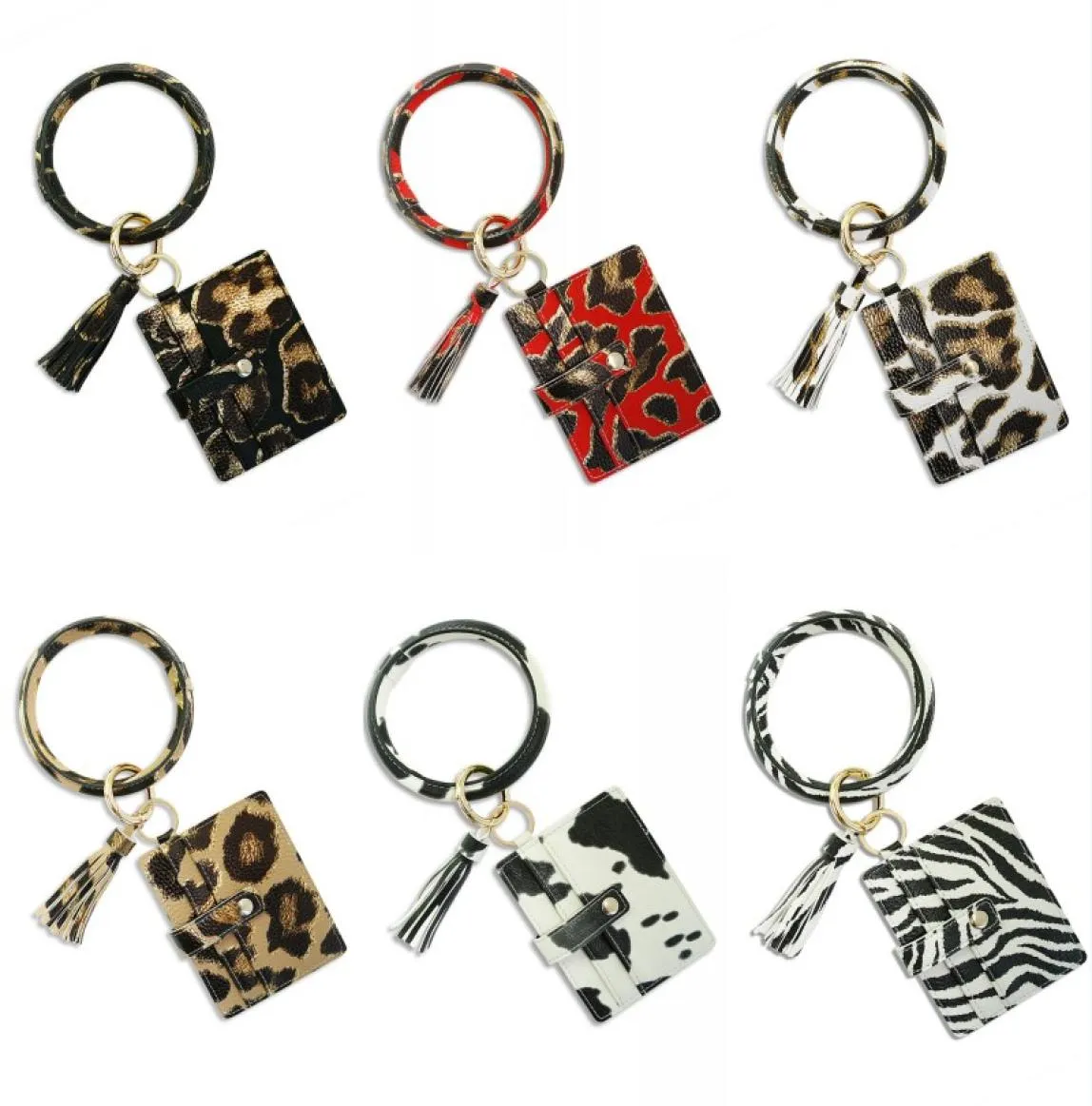 Women039S läder mobiltelefonväska koppling plånbok armband med Bangle KeyChain ID Kreditkort Wristlet Keyrings Nyckelhållare Kim9408491