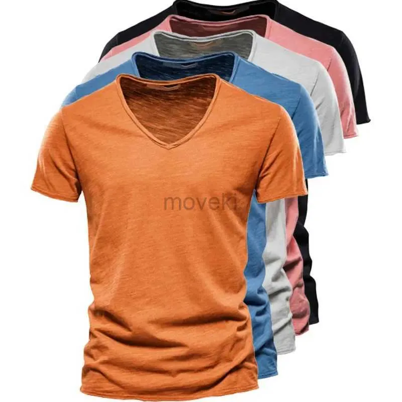 T-shirt maschile 100% in cotone a v-scollo t-shirt fitness sports running soilt t-shirts tops maschi tops maglietta a maniche corte estate per uomo 2443