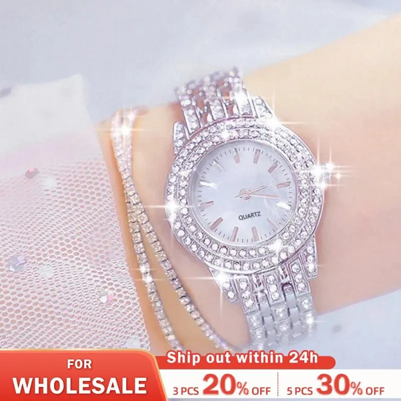 Montre-bracelets 3pcs Sparkling Round Diamond Diamond Band Quartz Watch Bracelet Combination Set