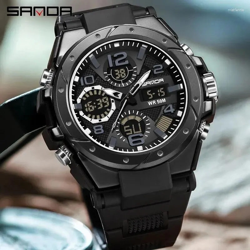 Polshorloges sanda g style heren sport horloges dual display digitale led elektronisch kwarts waterdichte zwembeurt militair horloge