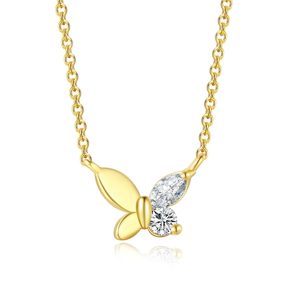 Collier de pendentif papillon simple et compact pour femmes bijoux de chaîne de clarbone incrustée de zircon mignon