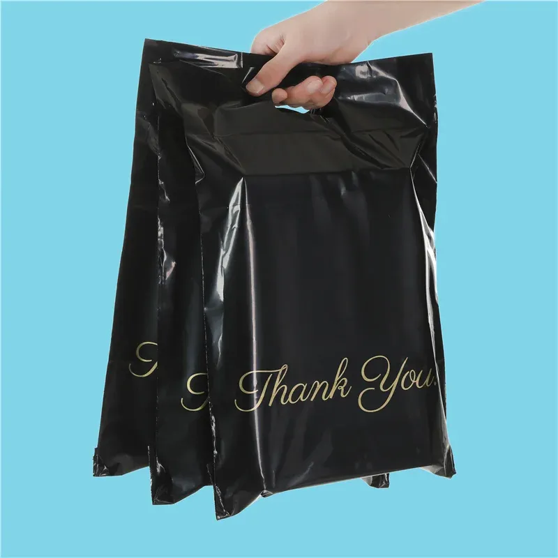 가방 50pcs/lot new gold black handle express bag tote mailing mailing bag courier bag 스스로 살해있는 방수 폴리 봉투