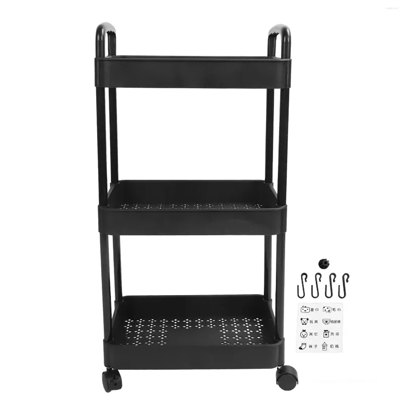 Storage Bottles Rolling Cart Large Capacity Practical Easy To Install Movable Organizer Plastic 3 Tier Black For Bedroom