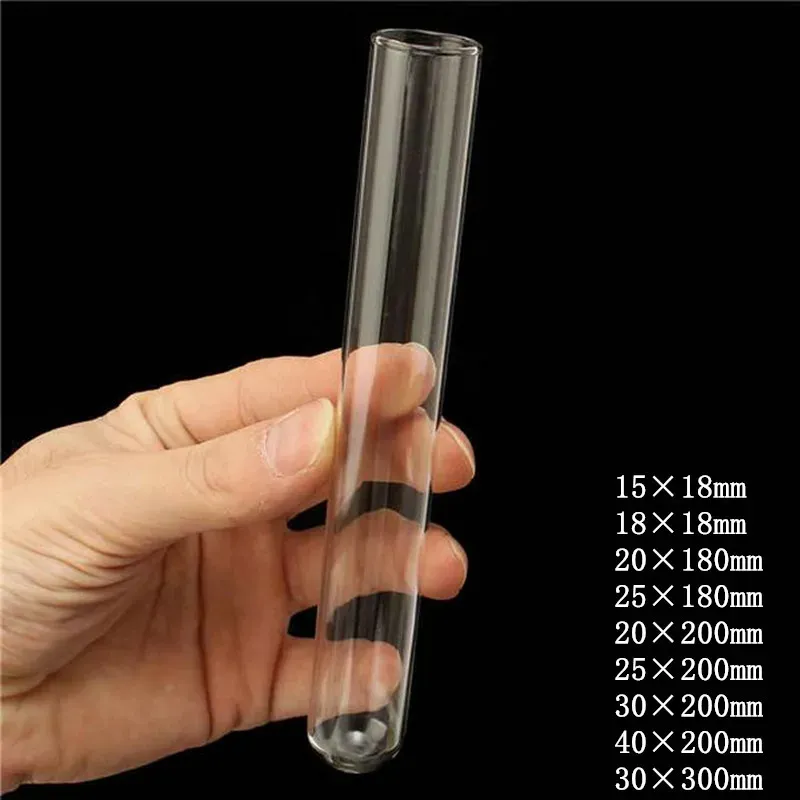 Suministros de 12 piezas/longitud de lote 180/200/300 mm Tubos de ensayo de vidrio transparente con fondo redondo para cristalería de la escuela/laboratorio