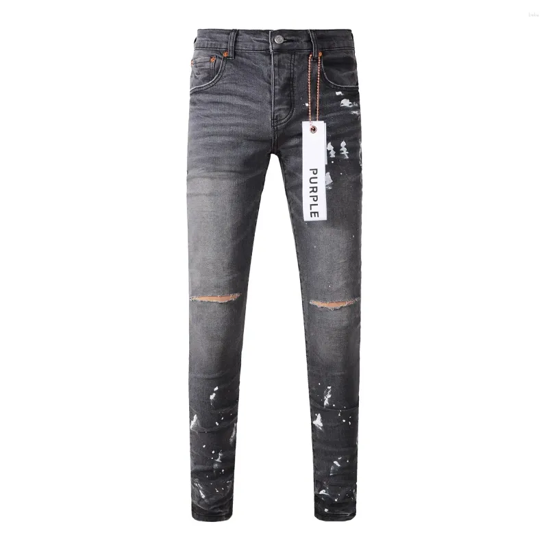 Damesbroek Paarse Jeans Mode Hoge kwaliteit Street Ripped Grey Paint Repair Low Rise Skinny