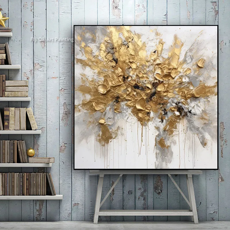 Duży beżowy szary złoty abstrakcyjny obraz olejny 100% ręcznie robiony minimalistyczny obraz na płótnie elegancka sztuka ścienna do nowoczesnego domu w salonie wystrój sypialni