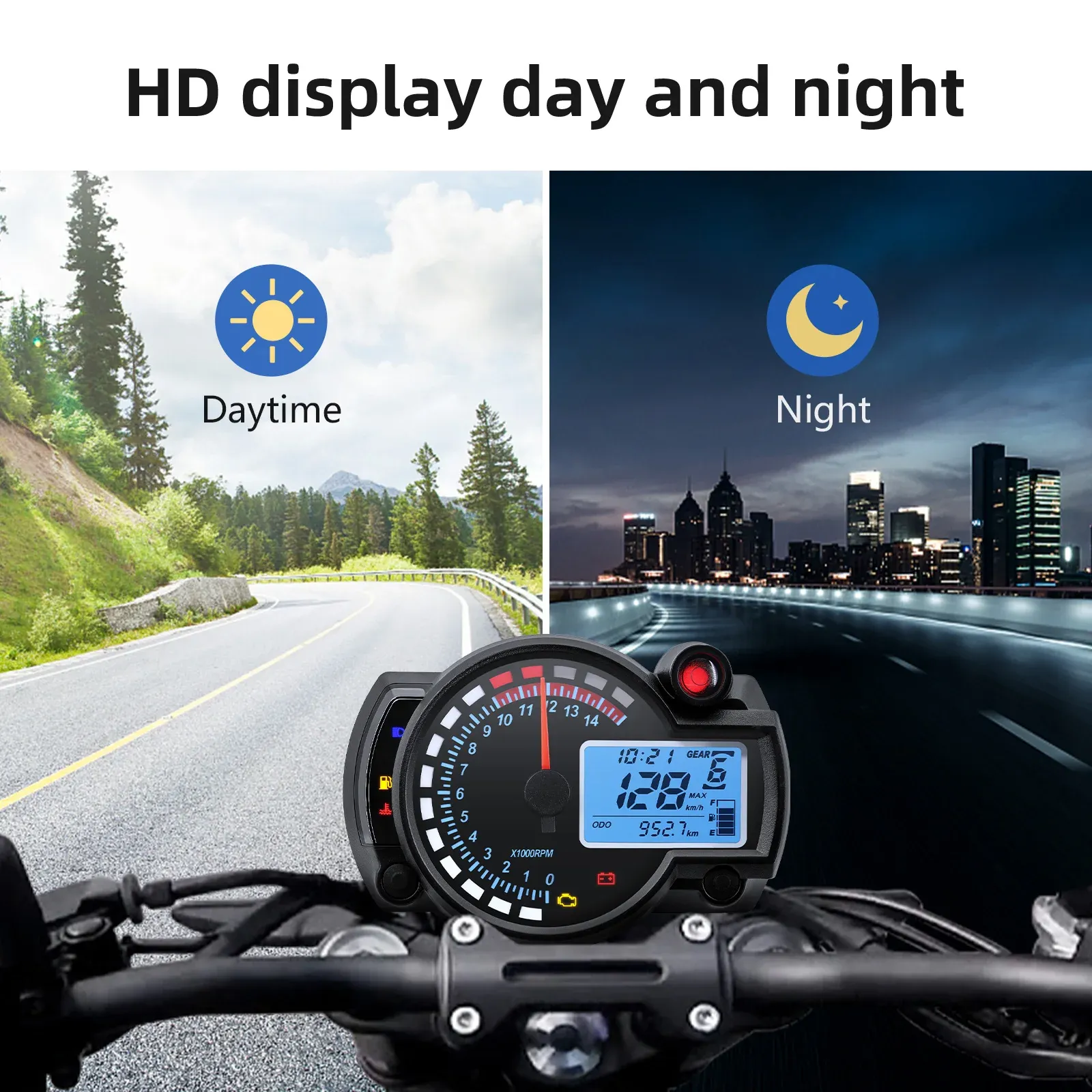 Evrensel LCD Dijital Motosiklet Yolcası Speedometre 12V Motosiklet Enstrümanı Evrensel Speedometre 7 Renkler Otomatik Gösterge Tablosu