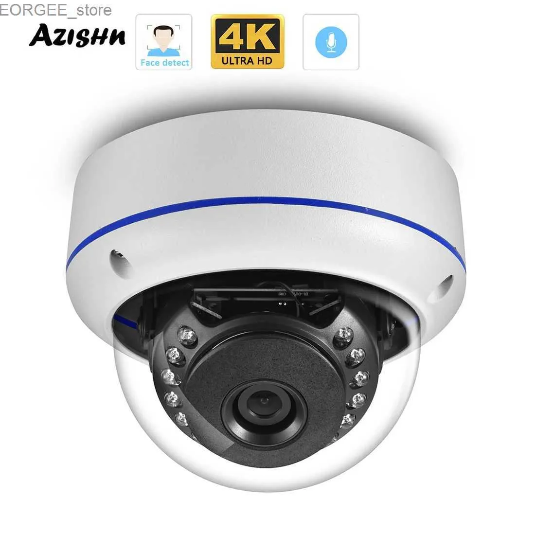 Outras câmeras CCTV Azishn 2,8 mm de larga ângulo de largura Vandal prova de 8mp 4K Câmera IP cúpula de metal Detectar áudio H.265+ 5mp 4mp Poe Human AI CCTV Security Cam Y240403