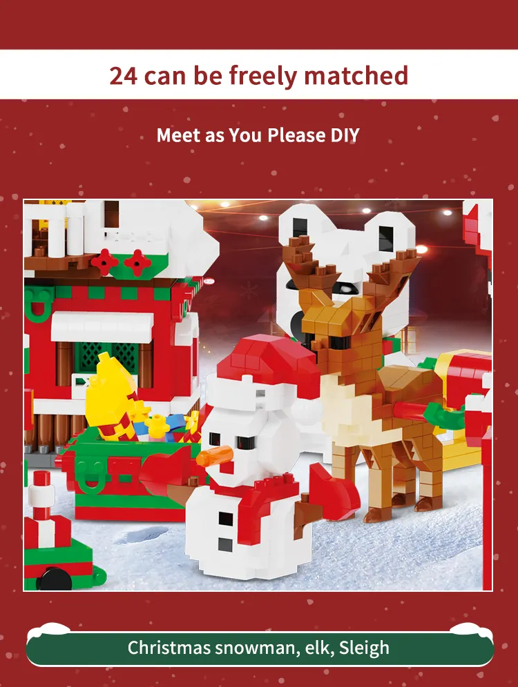 Christmas Theme Building Blocks Set with Santa Claus Snowman Snow House ...