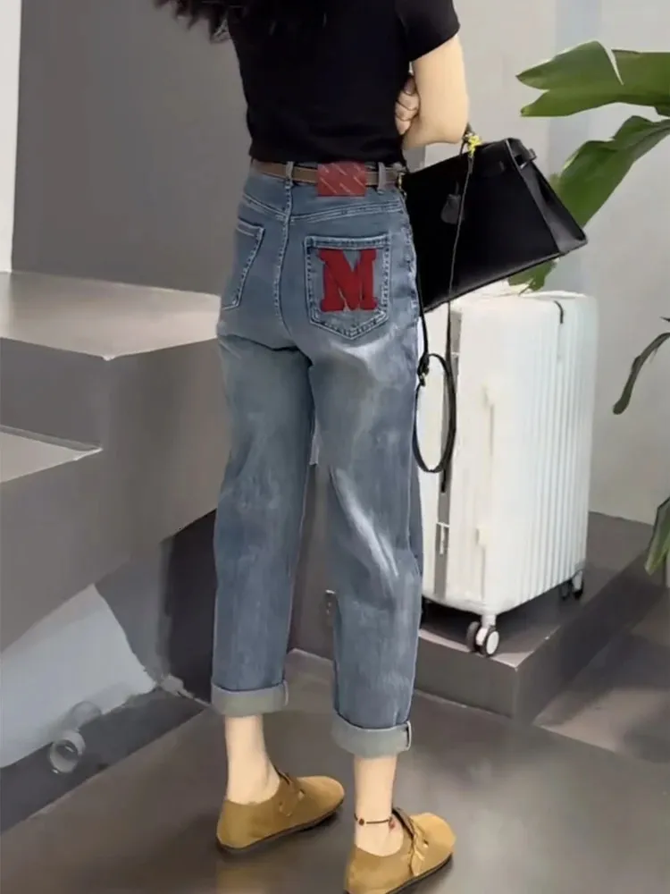 Y2k Harlan Jeans Childrens Summer Fat Mm Wide Leg Pants Big Size Thin Nine Points Radish Daddy 240403