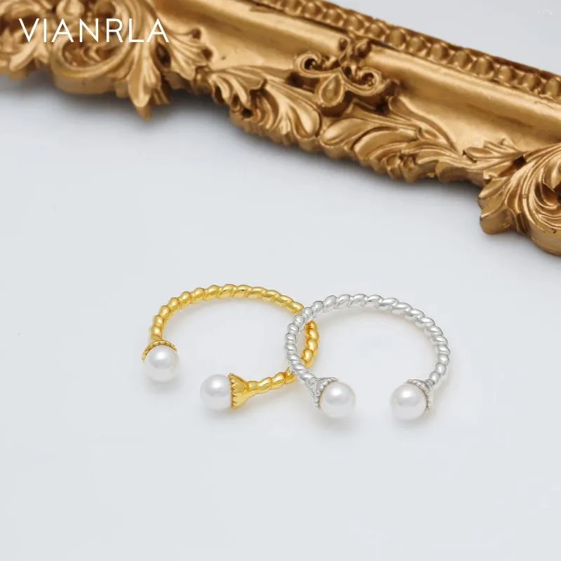 Cluster Rings Vianrla Double Open Pearl 925 Серебряная серебряная серебряная серебряная серебряная полоса Регулируемое кольцо для женщин
