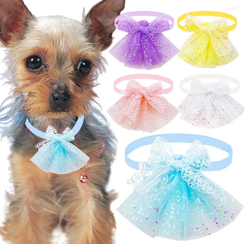 犬のアパレル10pcsレース小さな猫弓のファッションかわいい子犬の蝶ネクタイの犬用ペットグルーミングアクセサリーペット製品