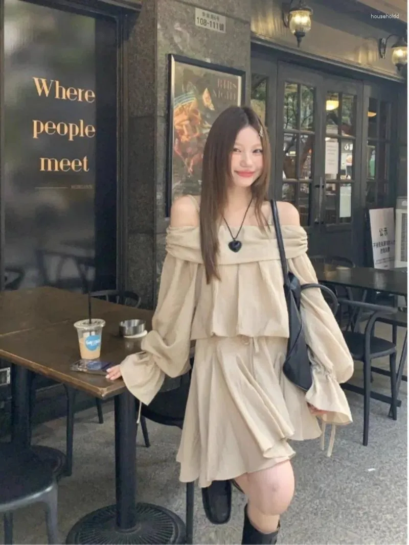 Work Dresses Sweet Girl Casual Suit Women's Spring Off Shoulder Slim Fit Irregular A-line Mini Skirt Two-piece Set Fashion Female Clothes