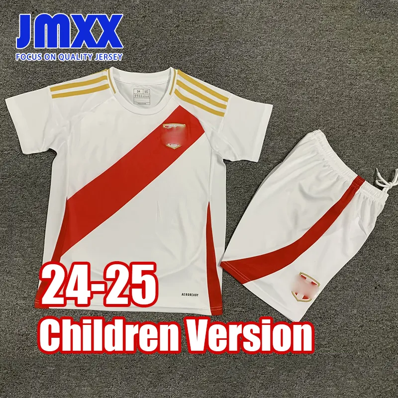 JMXX 24-25 PERU BARN SOCCER JERSEYS KIT KID ANVÄNDAR JERSEY FOTBALLKIRT 2024 2025 TOP OCH SHORTS BARN VERSION