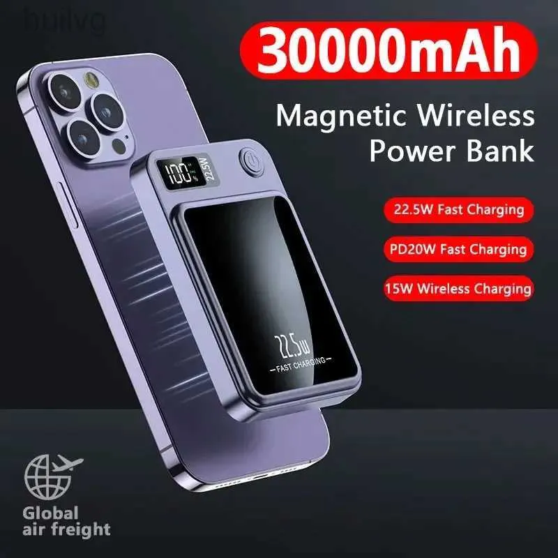 Mobiltelefon Power Banks Magnetic Wireless Power Bank 30000mAh 22.5W Fast Charging Extern Battery Charger för Huawei Samsung iPhone 12 PD 20W PowerBank 2443