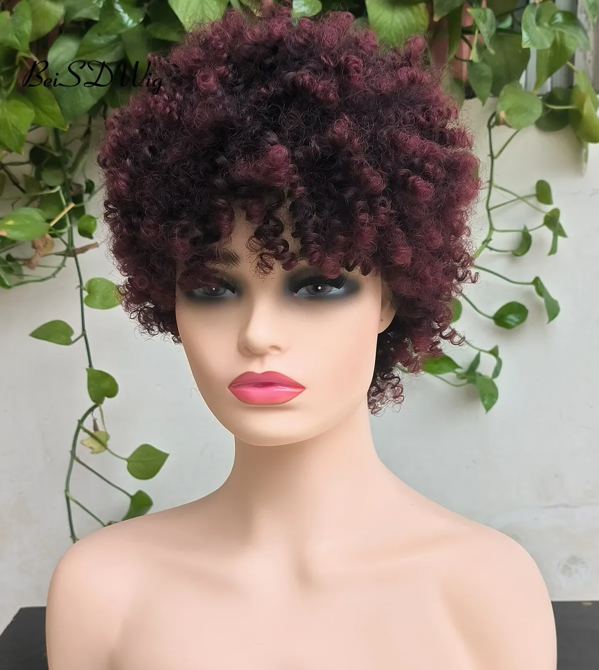 Perruques beisdwig synthétiques ombre borgogne coiffure bouclée courte afro curly perruques pour femmes noires