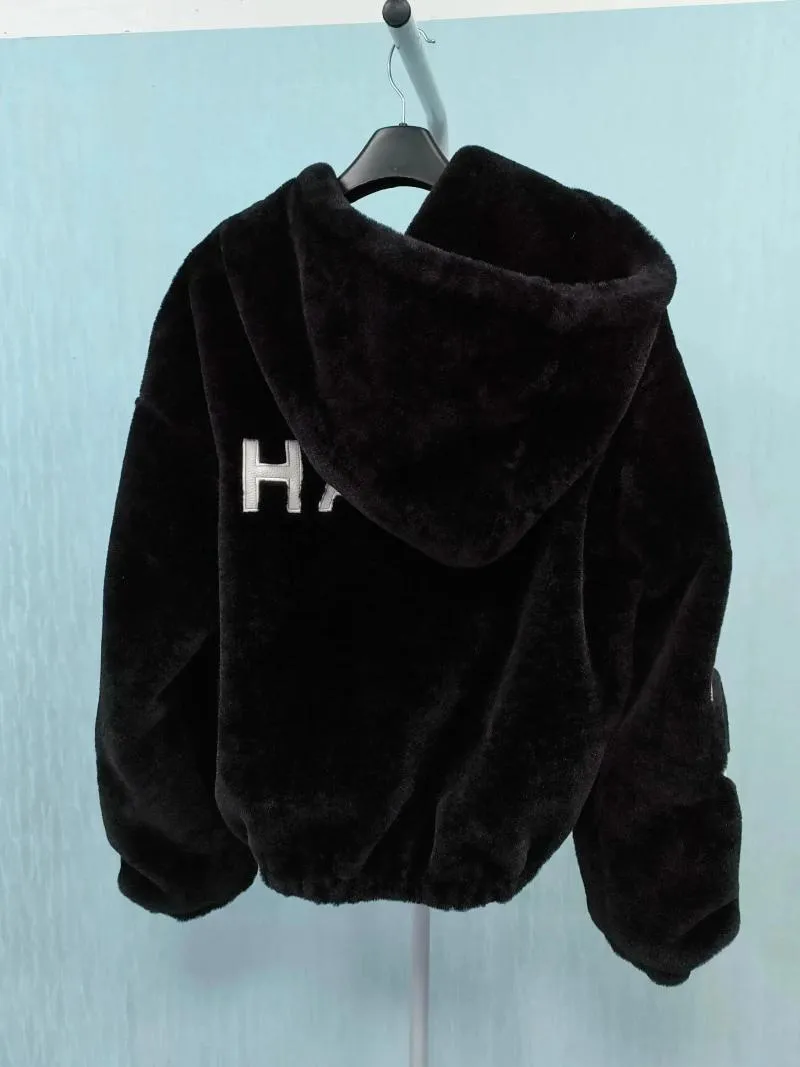 Kurtki damskie klasyczne ponadwymiarowe czarne damskie pluszowe kurtka z suwakiem 2024 jesienna zima swobodna ciepła z kapturem płaszcz mody ubrania damskie