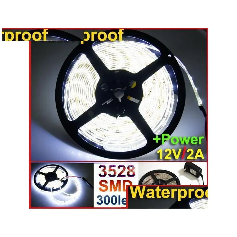 Paski LED 12V IP65 Wodoodporne 5M 300LED 3528 SMD Elastyczna lampa światła paska Biała 60LL/M Dodaj zasilacz Light Dostawa Ligh Dhugv