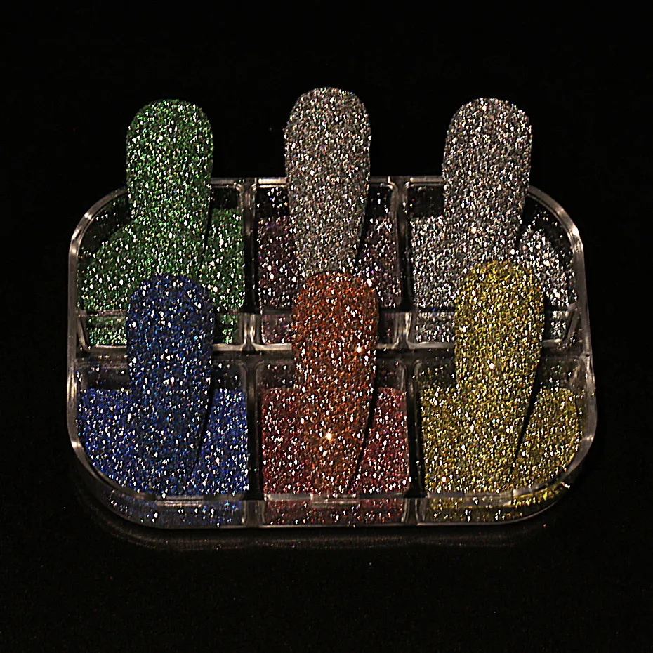 Najlepiej sprzedający się gwoździsty brokat srebrny odblaskowy proszek Disco Broken Diamond Proszek 6 kolorowe paznokcie brokatowe cekiny hurtowe